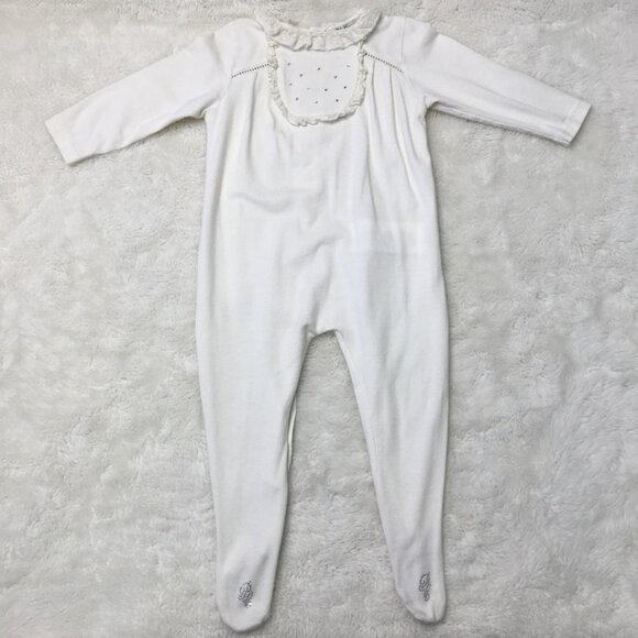 Pili Carrera Baby Girl White Lace Pajama Footsie Onesie Size 6 Months - Picture 1 of 12